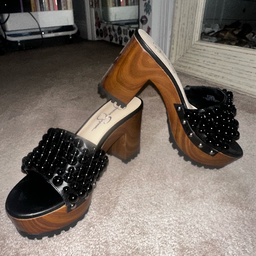 Jessica Simpson Black Beaded Platform Heels